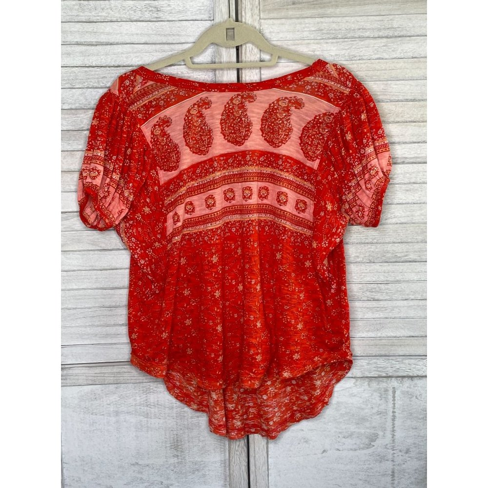 FREE PEOPLE Paisley Oversized T-Shirt Red Orange Size XS NEW